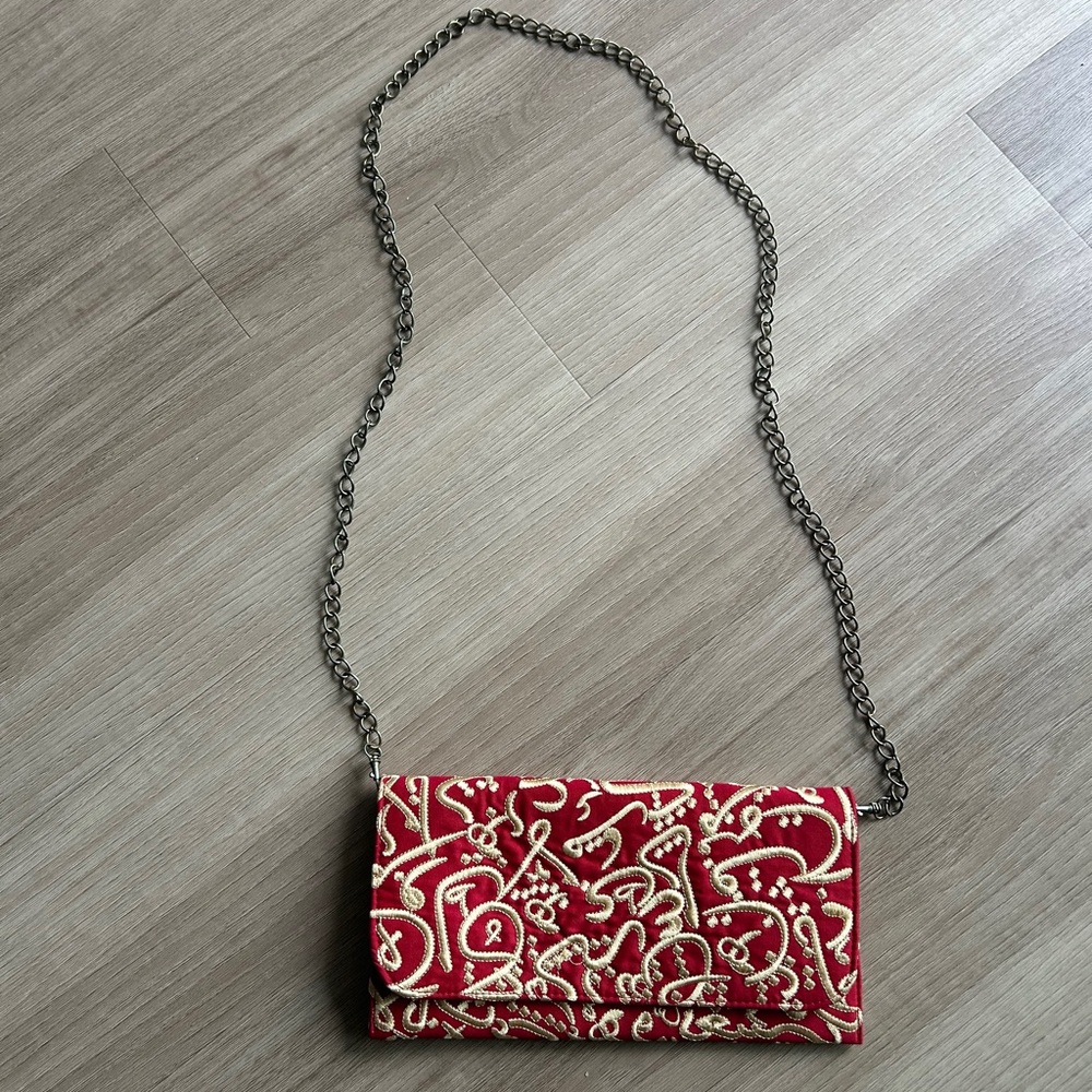 Arabic Calligraphy,Red and Gold Embroidered Clutch Bag